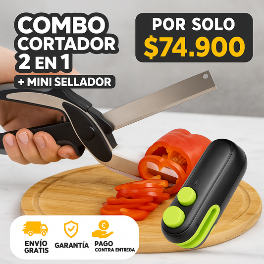 CORTADOR 2 EN 1 + MINI SELLADOR PORTATIL ¡El combo de cocina que toda casa necesita!